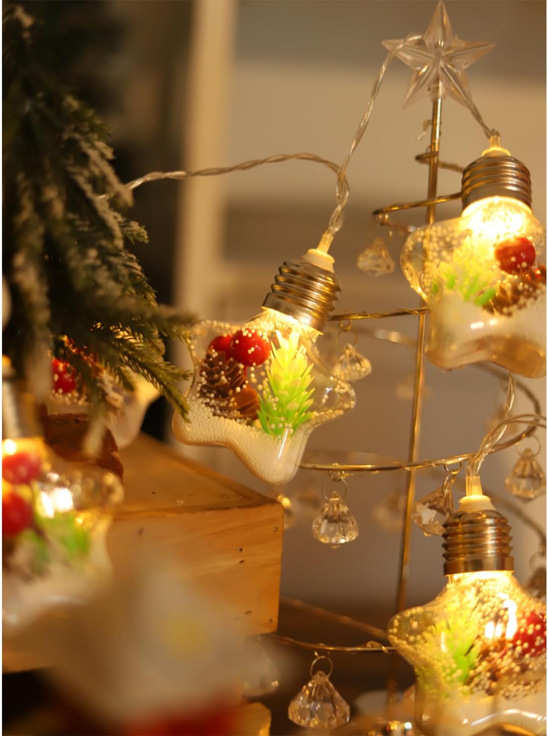 Christmas Pine Cones String Lights 30 Leds 10 Ft Jingle Bell with Berries Copper for Indoor Outdoor Thanksgiving Xmas Fairy Light Fit Garden Garland Party Decorations - 3AA Battery Power Warm White