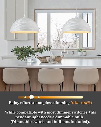 Miniatura 4 de Paquete de 2 lámparas colgantes blancas, lámpara colgante industrial grande de 16 pulgadas, iluminación colgante de cocina de granja, luces