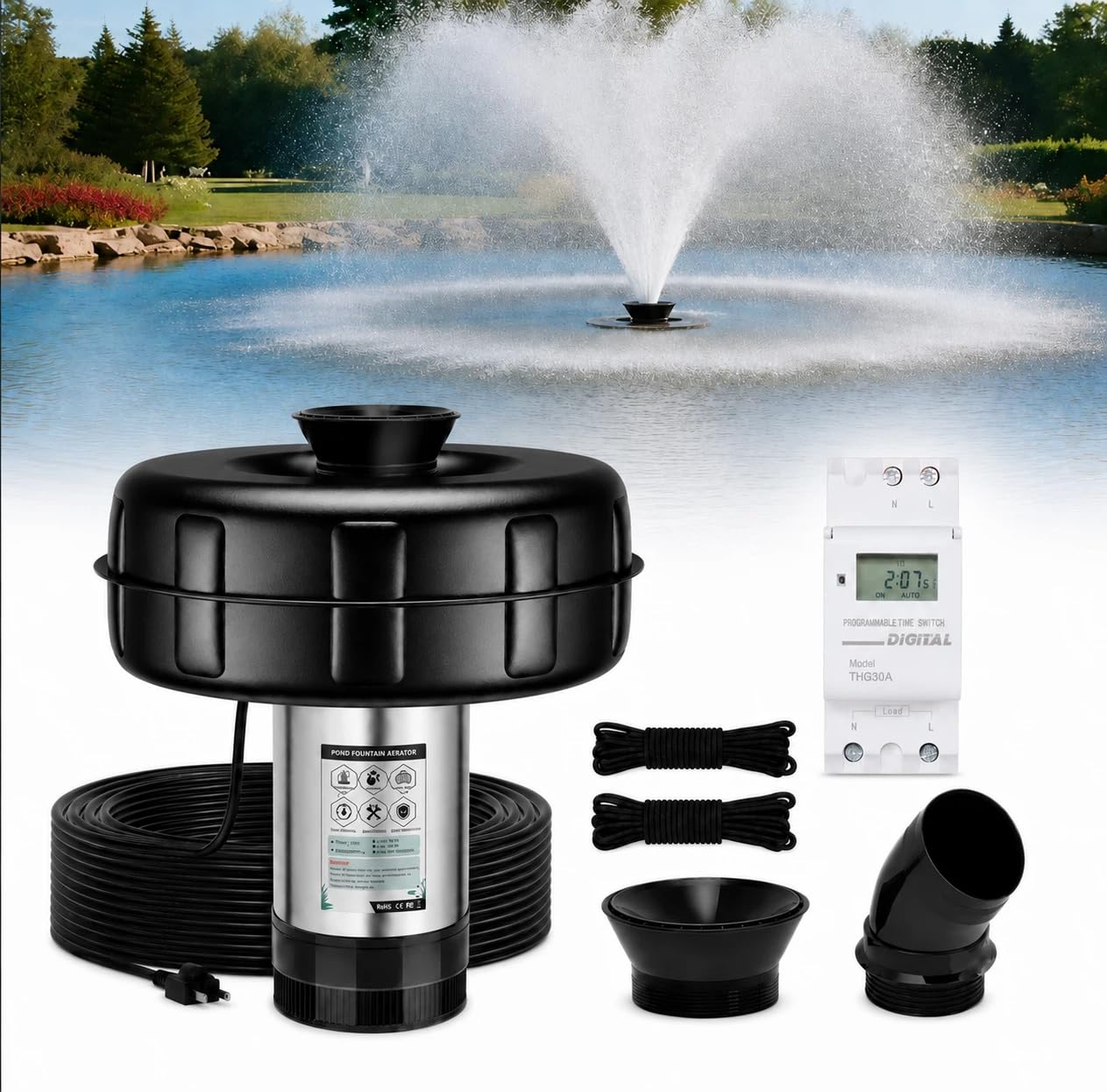 Bomba aireadora de estanque flotante de 110 V para dar vida a lagos y jardines