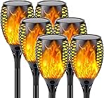 Upgraded Solar Lights Outdoor, 6 Pack Flickering Flame Solar Torch Lights with Super Larger Size for Halloween Decor, Solar Halloween Lights Waterproof Solar Powered Outdoor Lights for Garden Pathway
