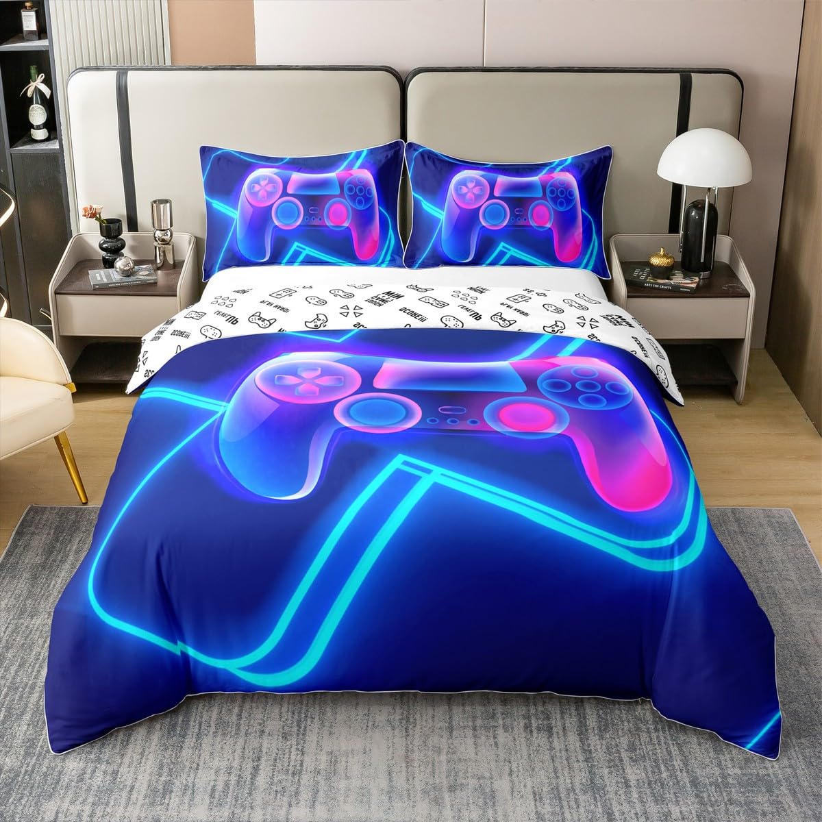 Housse de couette ado gamer bleu en coton pour éliminer la sueur la nuit