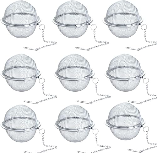 9 unidades de bola de té de acero inoxidable de 2.3 pulgadas, infusor, bola de condimento, filtros de colador de té, bolsa de especias hervidas,