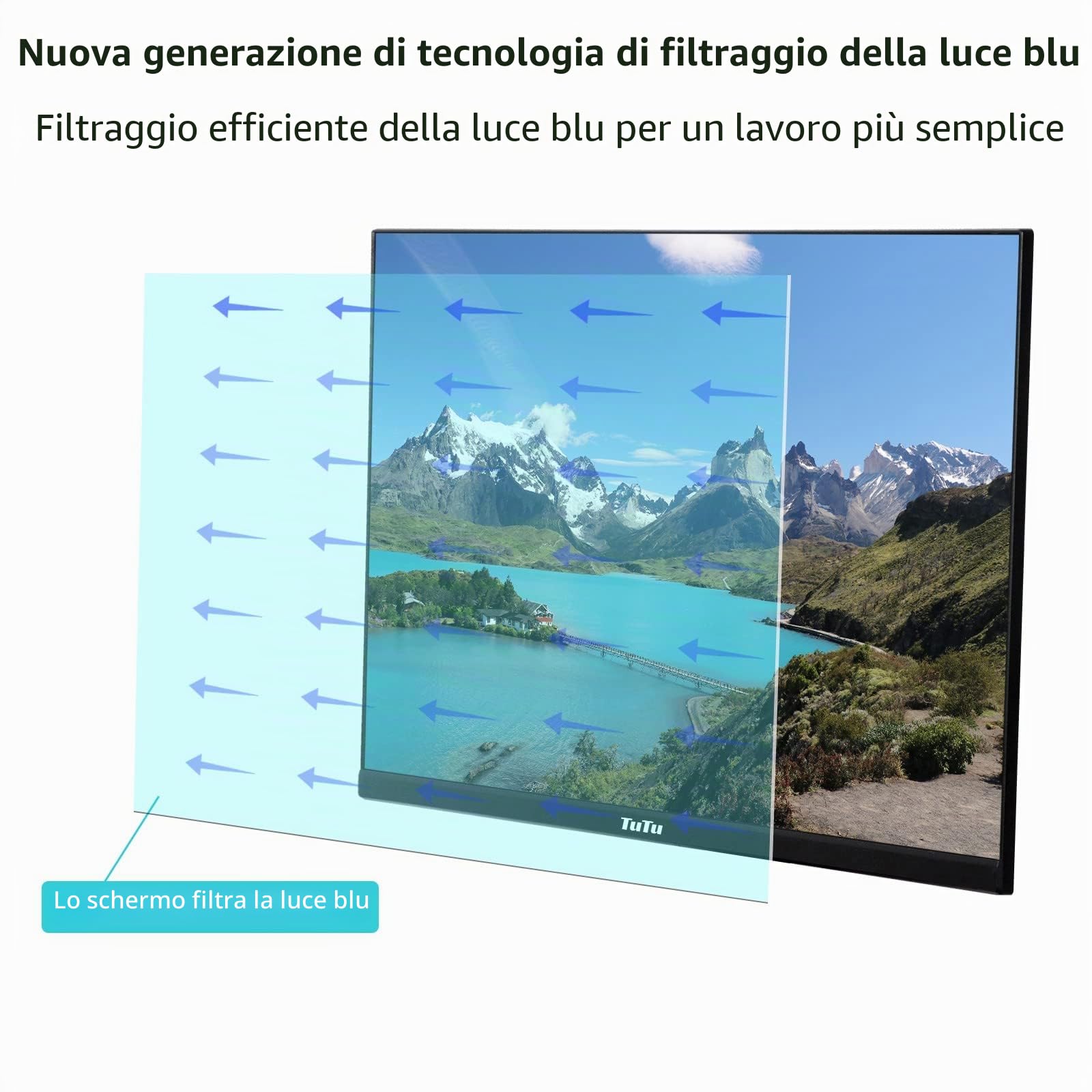 TuTu 24 Pollici Monitor Full HD VA Pannello Senza Bordi 75HZ Eye Care (1920 x 1080, VGA HDMI VESA 75 x 75mm), Senza Sfarfallio, Filtro Luce Blu, Basso Consumo Energetico, Monitor per PC Office