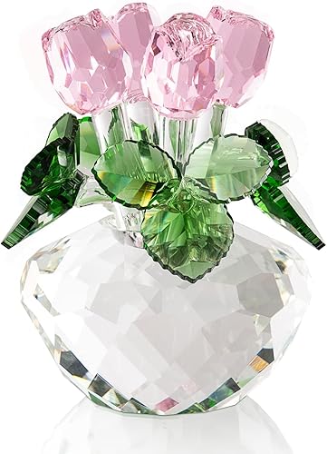 DENIMOMO Figura de rosa de cristal adecuada para decoración de habitación flor de cristal para regalo de madre Navidad cumpleaños día de San Valentín