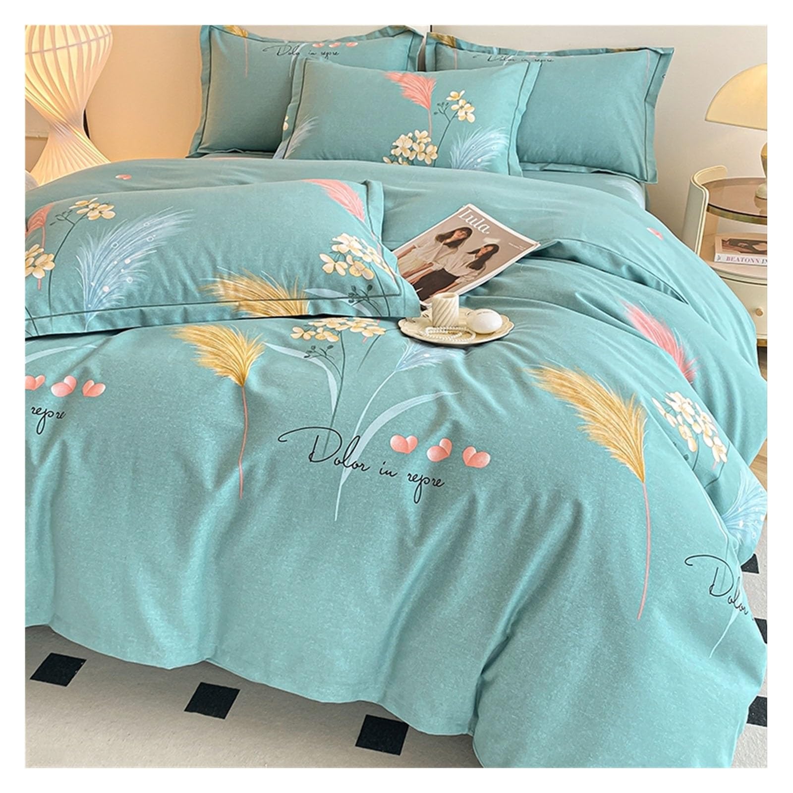 Parure de lit 4 pièces 100% coton avec housse de couette florale 200x230 cm