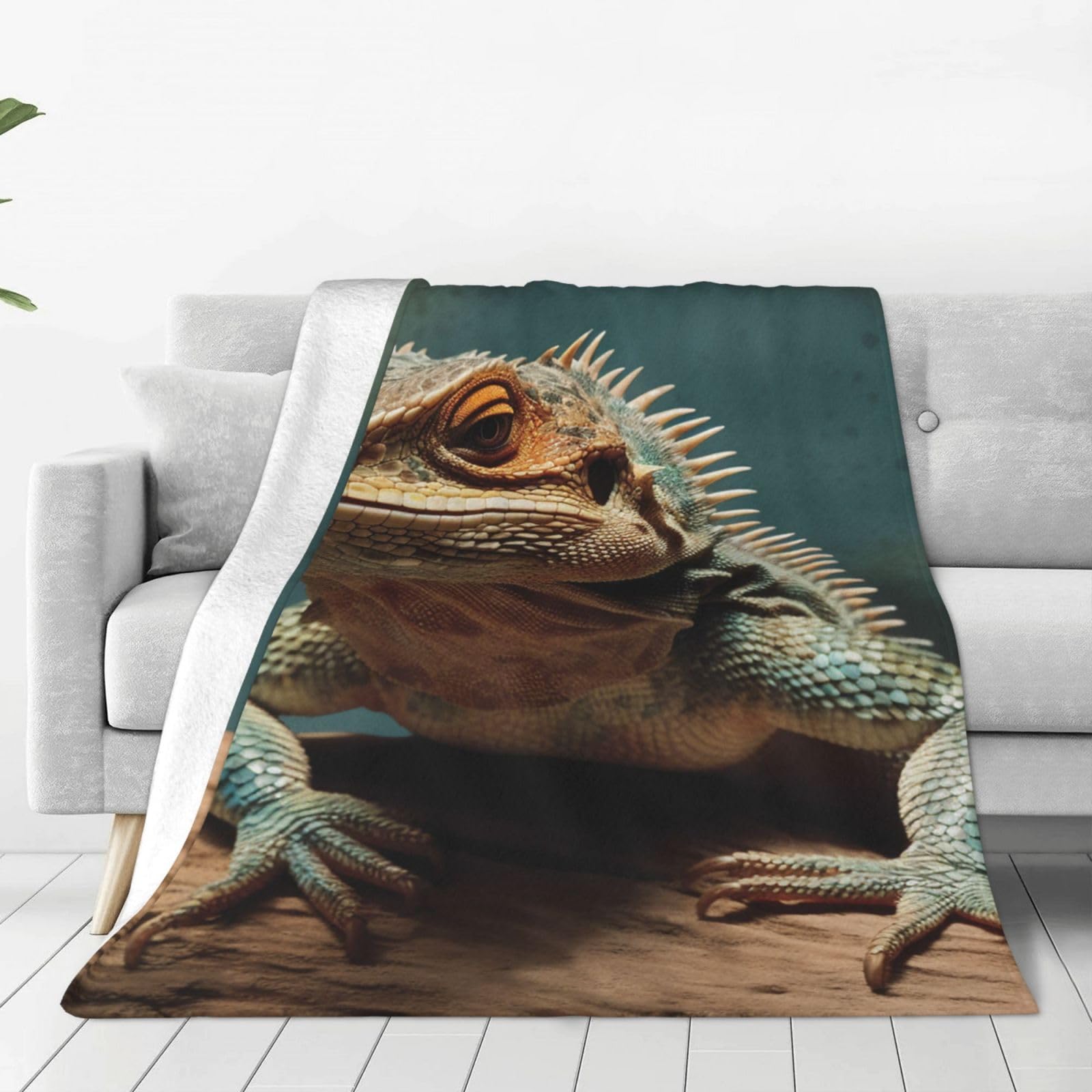 Plaid lézard en flanelle microfibre 203x152 cm, couverture douce toutes saisons pour canapé