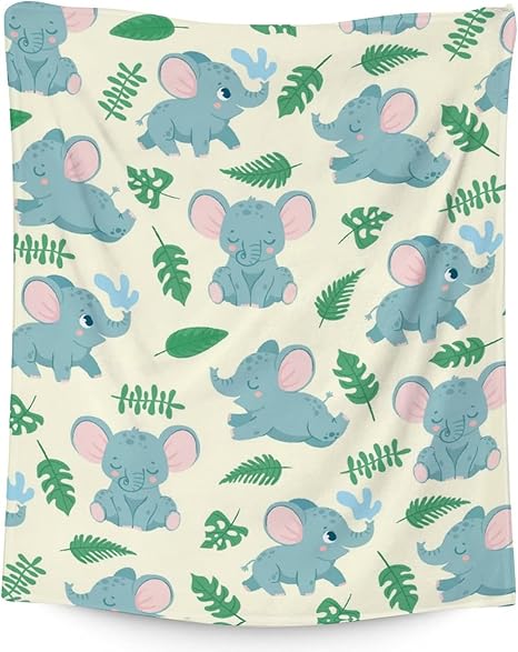 Elephant Blanket Gifts - 30"x40" Cute Throw for Women Girls - Green Soft Fuzzy Blankets for Couch & Office
