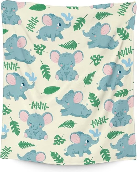 Elephant Blanket Gifts - 30"x40" Cute Throw for Women Girls - Green Soft Fuzzy Blankets for Couch & Office
