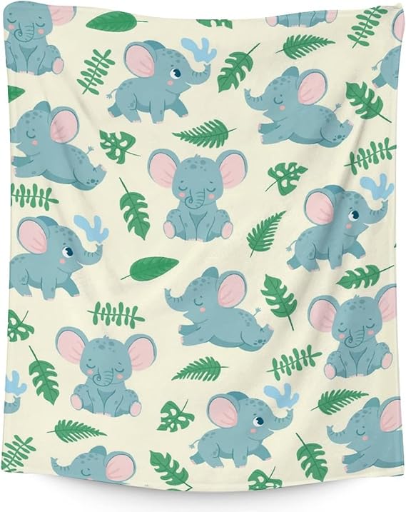 Elephant Blanket Gifts - 30"x40" Cute Throw for Women Girls - Green Soft Fuzzy Blankets for Couch & Office