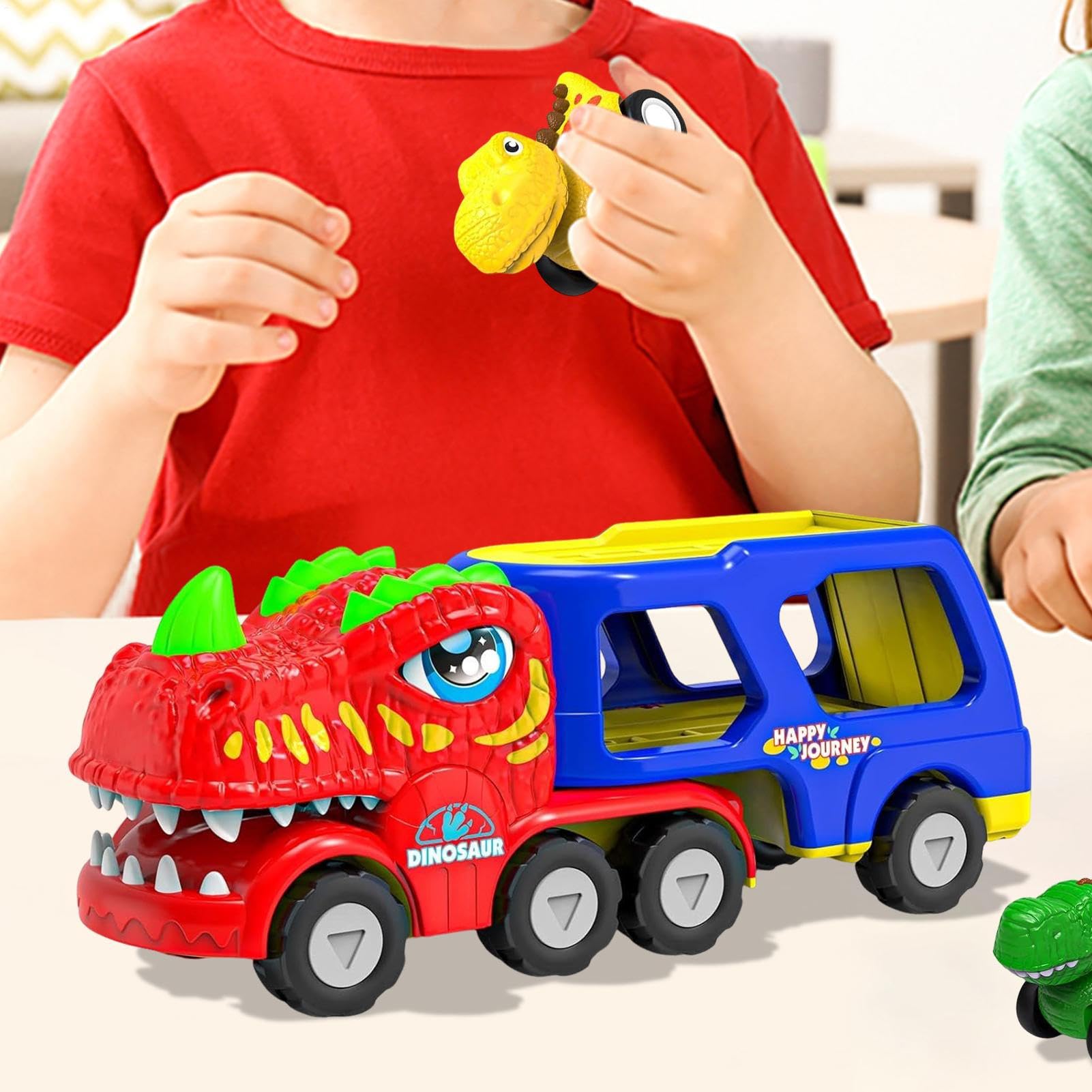 Camion Dinosauro Con Auto Tynosaurus Grande Camion Elettrico Con 4 | Figurine Dinosauri Veicoli Set Per Età Prescolare E Studenti