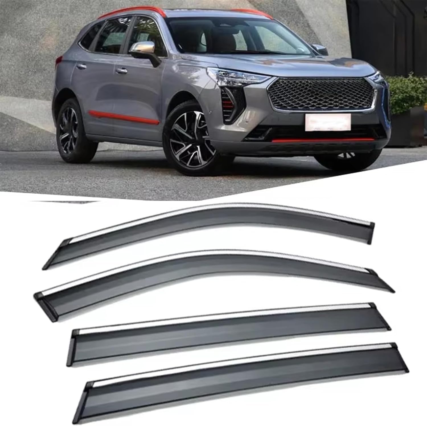 liufangfc Wind Deflectors for Haval Jolion 2019-2022 – 4pc Tape-On Smoked Visors, Weatherproof, Anti-Salt/Snow, Low-Noise