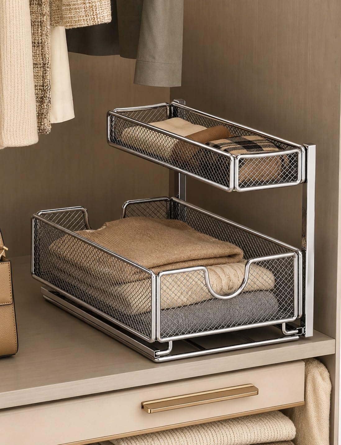 2-stufiger Spülenunterschrank Organizer mit Ausziehschublade Küche Bad