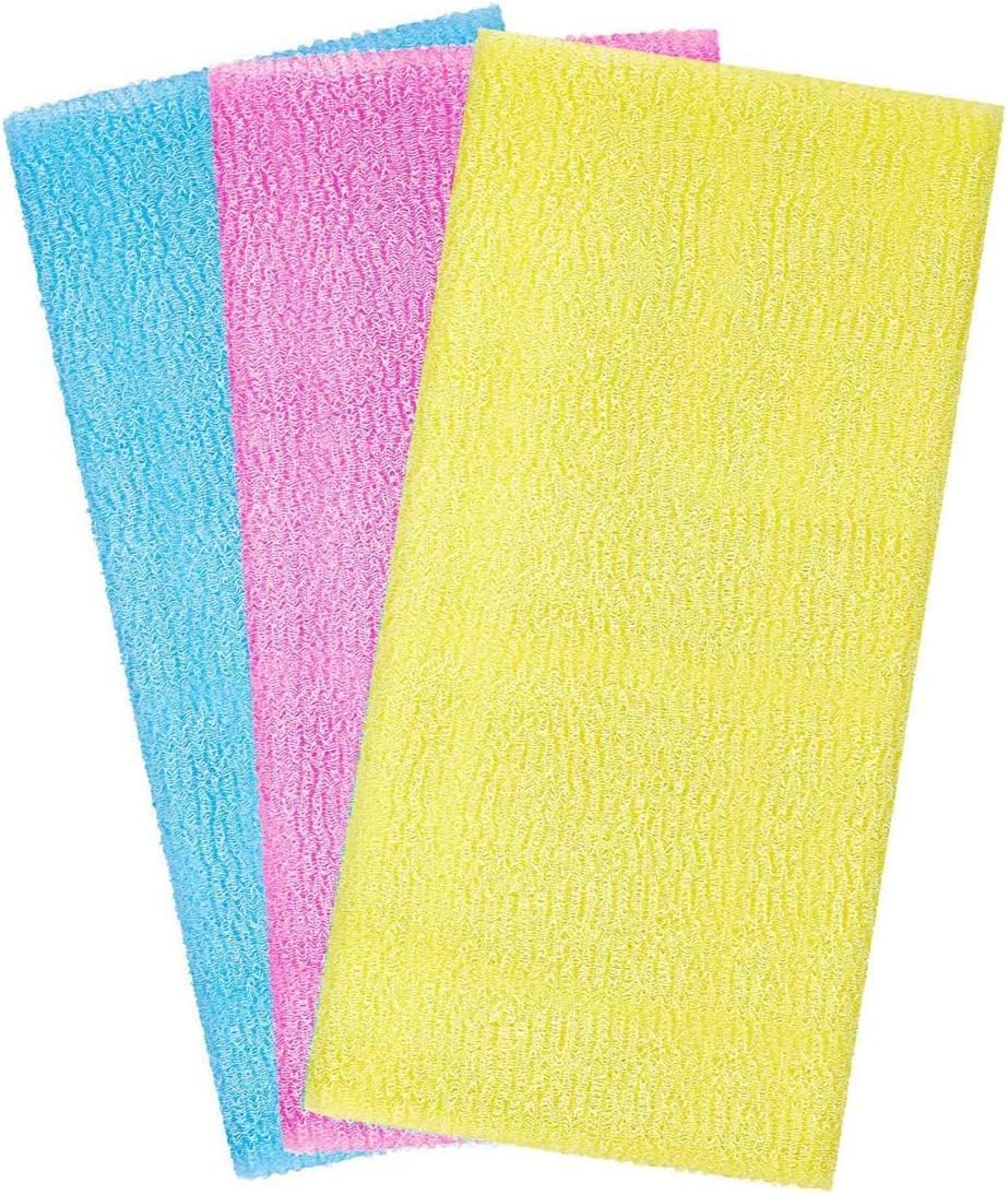Exfoliating Bath Washcloth, Towel Microabrasion Washcloths Nylon Japanese Wash Cloth For Body Beauty Washcloth Loofah Scrub Back Scrubber, 3 Pack