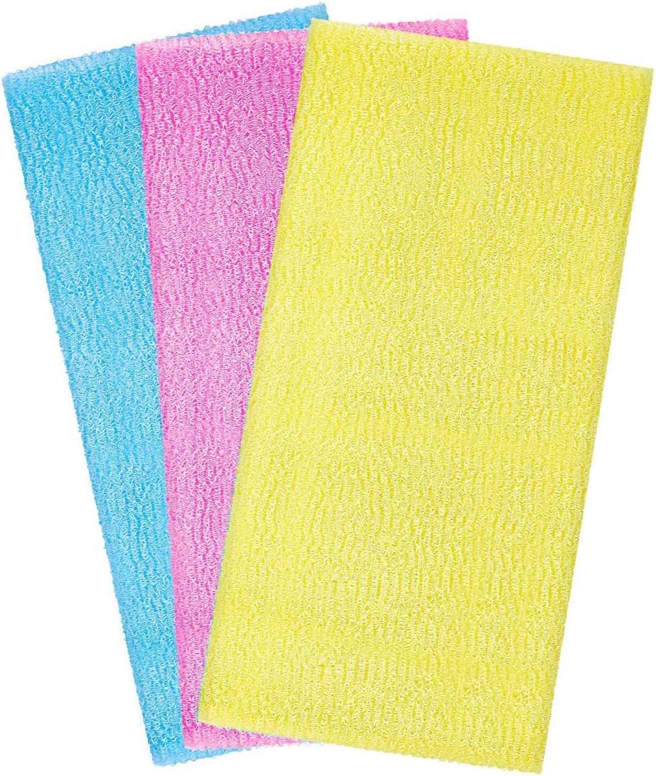 Elvyagod Exfoliating Bath Washcloth, Exfoliating Towel Microabrasion Washcloths Nylon Japanese Bath Towel Wash Cloth for Body Beauty Washcloth Loofah Exfoliating Body Scrub Back Scrubber, 3 Pack