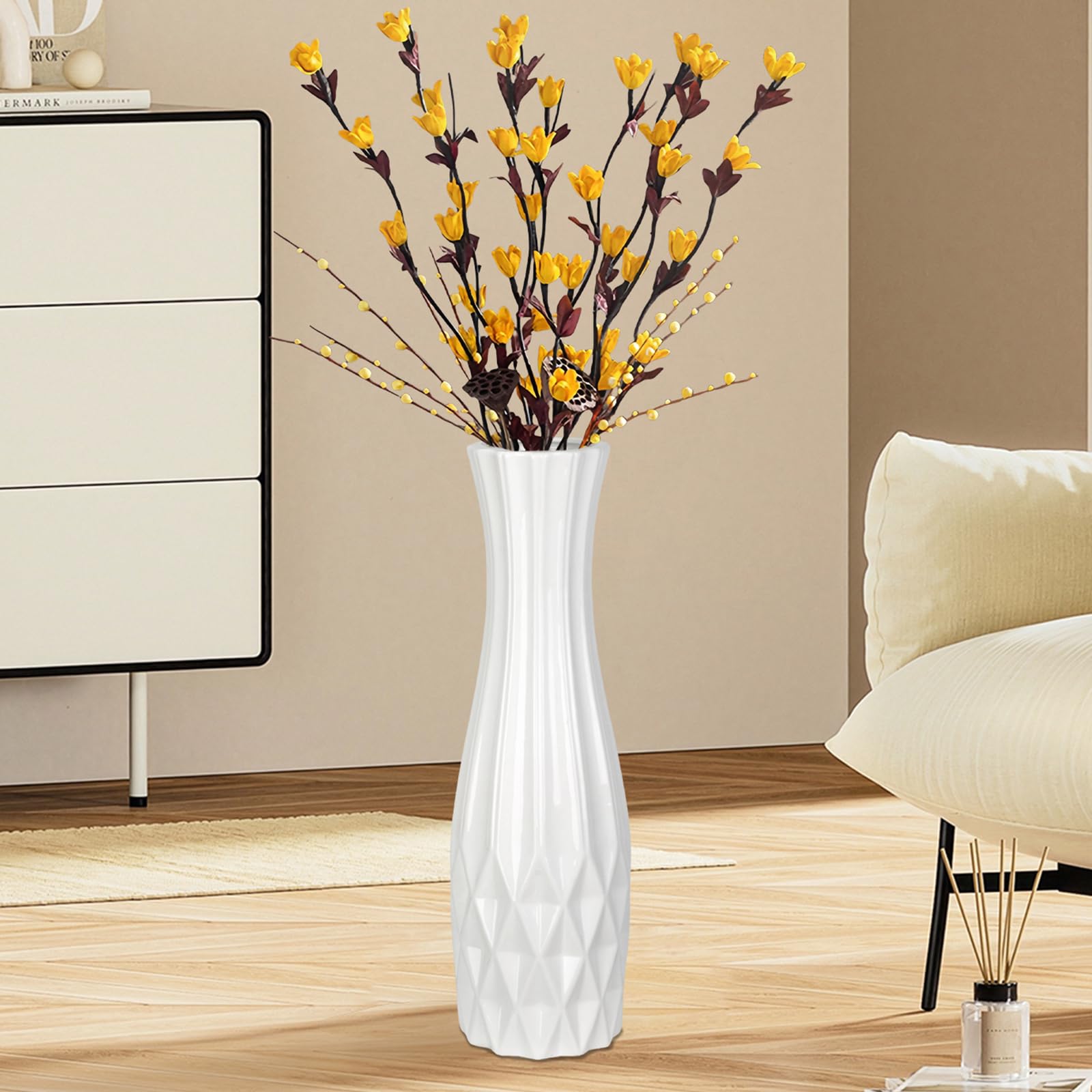 Ceramic Tall Floor Vase, GDSZJLJ 17.7" White Large Flower Vase Decorative Vases for Living Room Modern Home Decor Office Bedroom Kitchen Wedding House