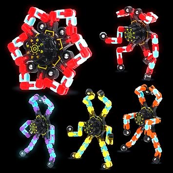 4 Pcs Transformable Fidget Spinners Toys for Kids and Adults Stress Relief Sensory Toys for Boys and Girls Age 8-13 Fingertip Gyros Party Favors Birthday Gifts for TeensGlowMix