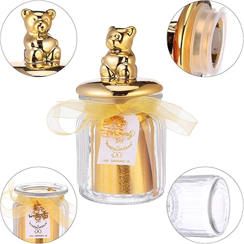 Miniatura 9 de BESTOYARD Recipientes de vidrio de 6 pulgadas para aperitivos de oso, vasos de oro, tarro de golosinas, tarro de cristal, plato de caramelo, lata de