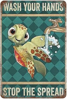 Turtle Wash Your Hands Stop The Spread Aluminum Metal Fun Bathroom Vintage Tin Signs Office Bar Sign Man Cave Decor Cafe Farmhouse Wall Decoration Art 5.5x8inch