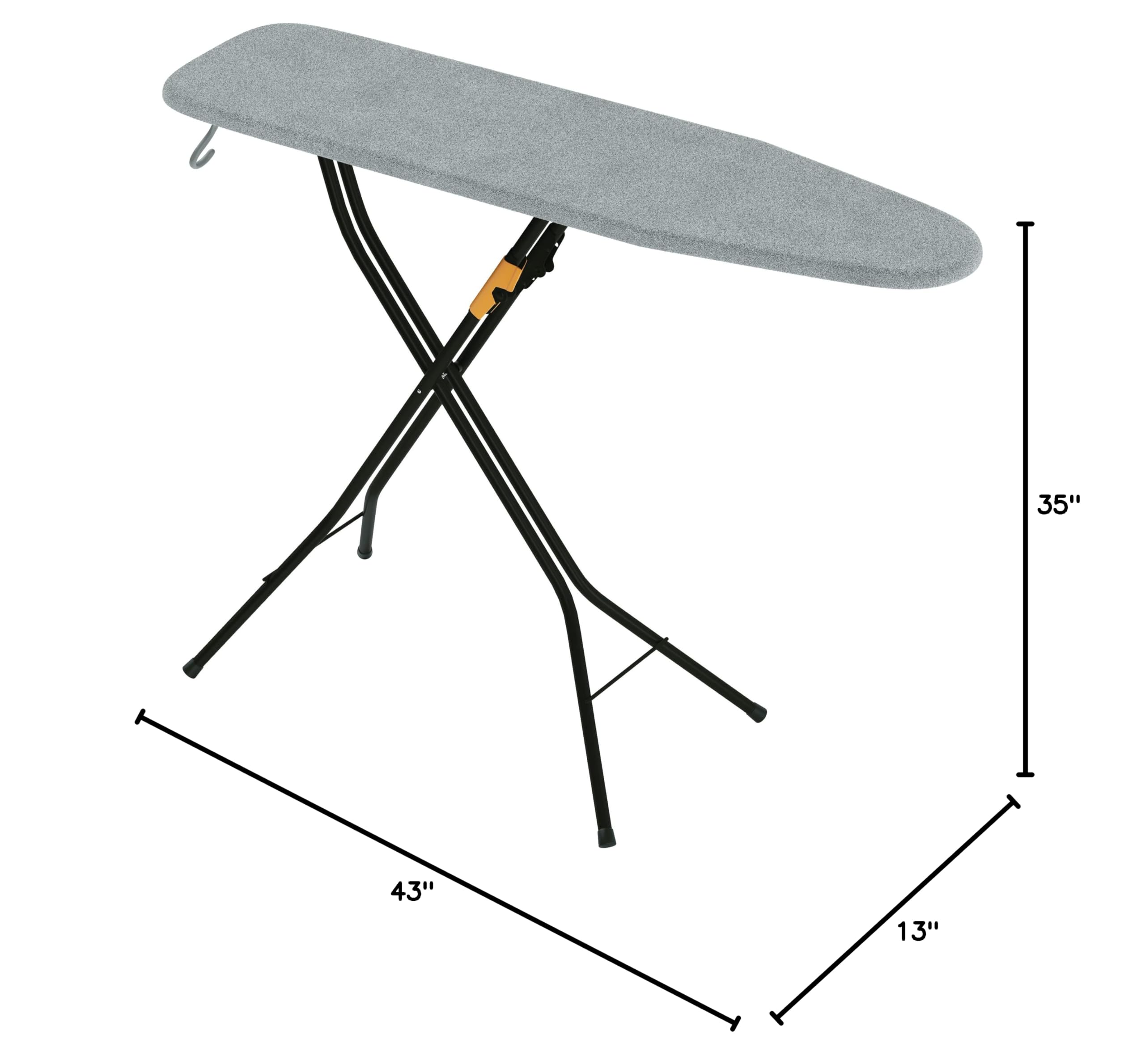 Bartnelli by Rorets Ironing Board Made in Europe | Iron Board with 4 Layered Cover & Pad, Height Adjustable up to 36" Features A Safety Iron Rest, 4 Steel Legs, for Laundry Room or Dorm Use (43x13)
