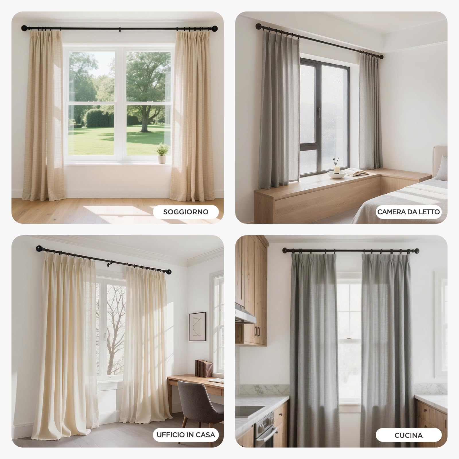 Joydeco Asta per tenda, in metallo, nero opaco, diametro 2,5 cm, lunghezza 304,8 cm, regolabile, asta singola per trattamento finestra con terminali in alluminio, 81-304,8 cm, 1 pezzo