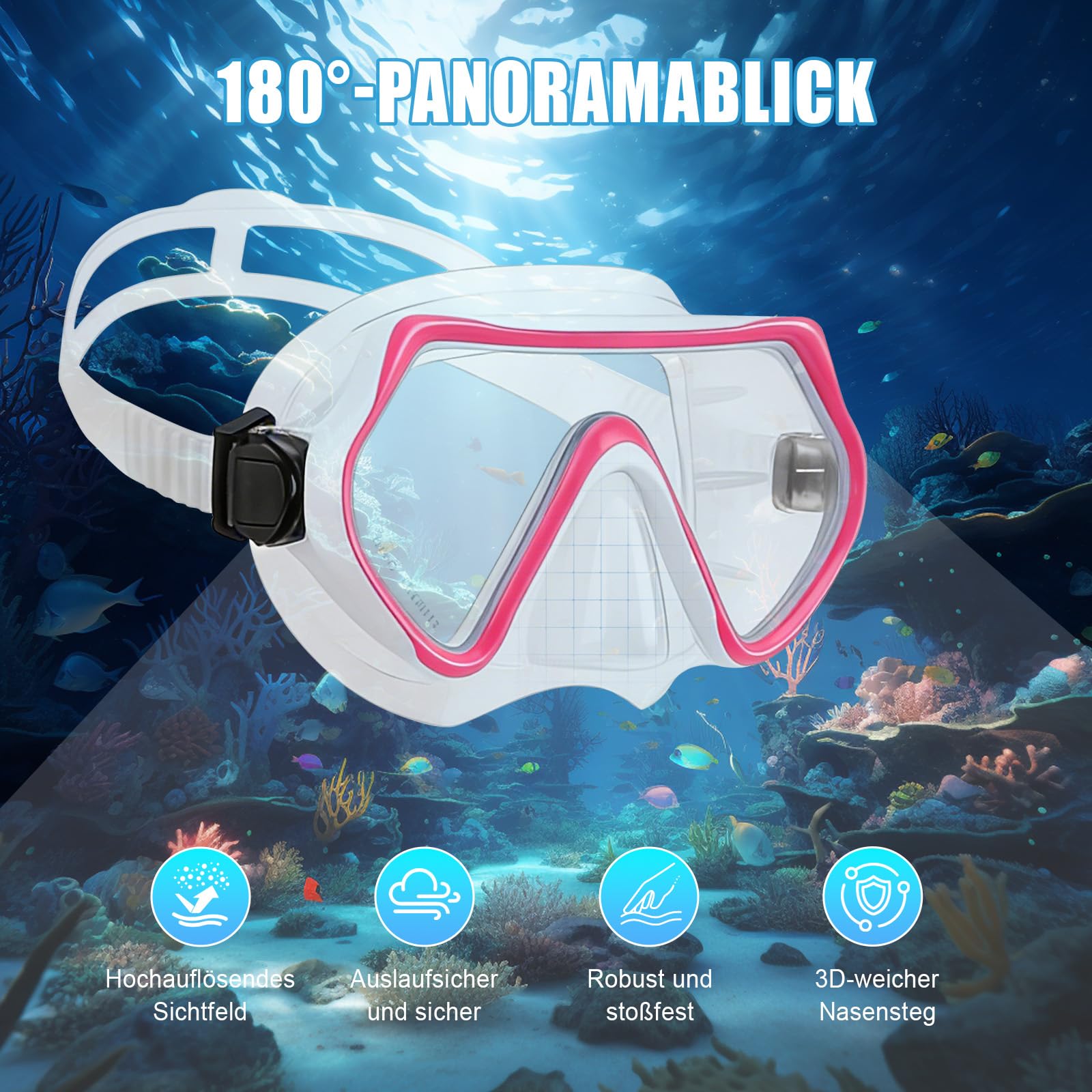 Set da snorkeling, occhiali da sub con boccaglio, maschera subacquea in silicone, set da snorkeling, occhiali da nuoto elastici regolabili, maschera da snorkeling rosa