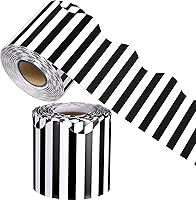 Vista 1 de Tablero de anuncios festoneado de Navidad de 65 pies, borde autoadhesivo para aula, bordes a rayas, borde de línea ondulada para tablón de anuncios