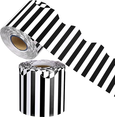 Tablero de anuncios festoneado de Navidad de 65 pies, borde autoadhesivo para aula, bordes a rayas, borde de línea ondulada para tablón de anuncios,