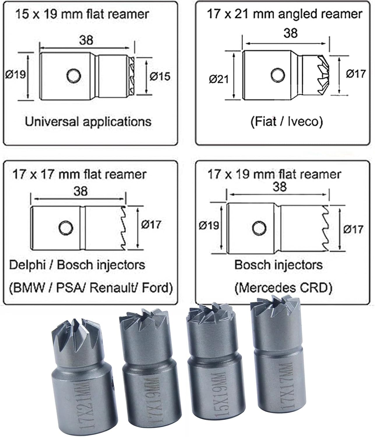 Set di 6 taglierine per iniettori diesel compatibili con Delphi, per Bosch, per BMW, per MERC, per CRD, per PSA, per Ford, per Fiat