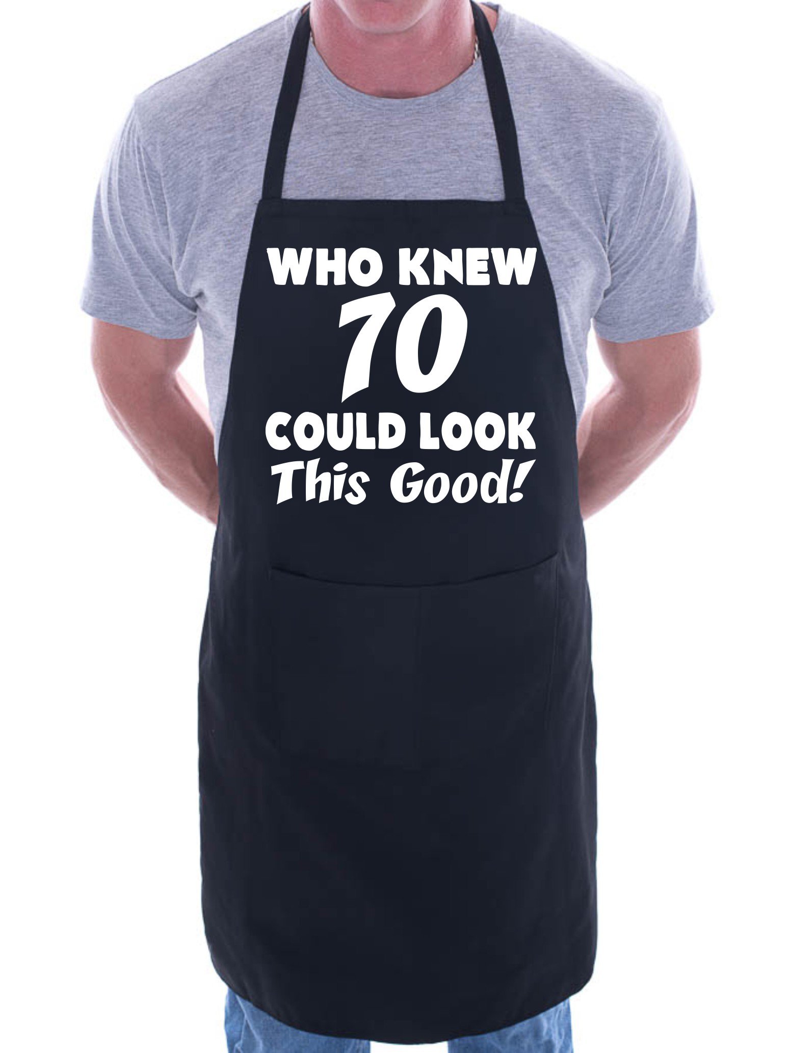 Print4U 70th Birthday Who Knew 70 BBQ Cooking Funny Novelty Apron Black