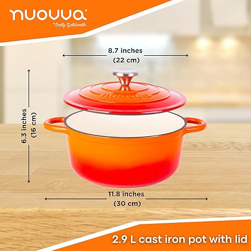 Vista 22 de Nuovva - Olla holandesa de hierro fundido con tapa – Cacerola esmaltada apta para horno hasta 500° F antiadherente – Utensilios de cocina Rojo