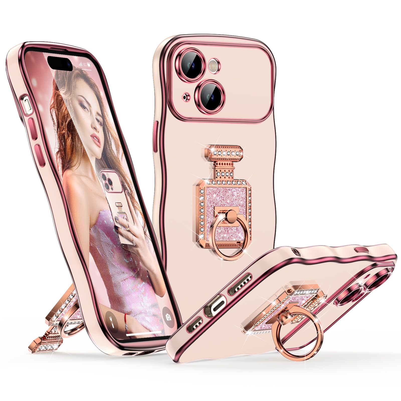 Coque iPhone 15 Pro Max chic de luxe avec cadre ondulé noir