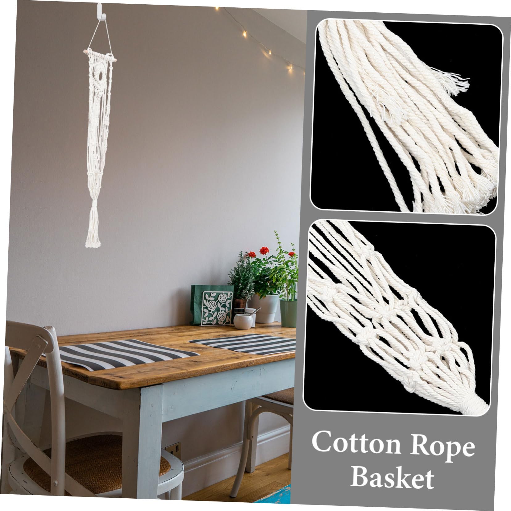 HEMOTON 3 Pièces Panier Suspendu en Corde de Coton cintres pour Plantes d'intérieur Cintre en macramé Usine Panier en Corde de Coton Fronde tissée à la Main Bambou Beige