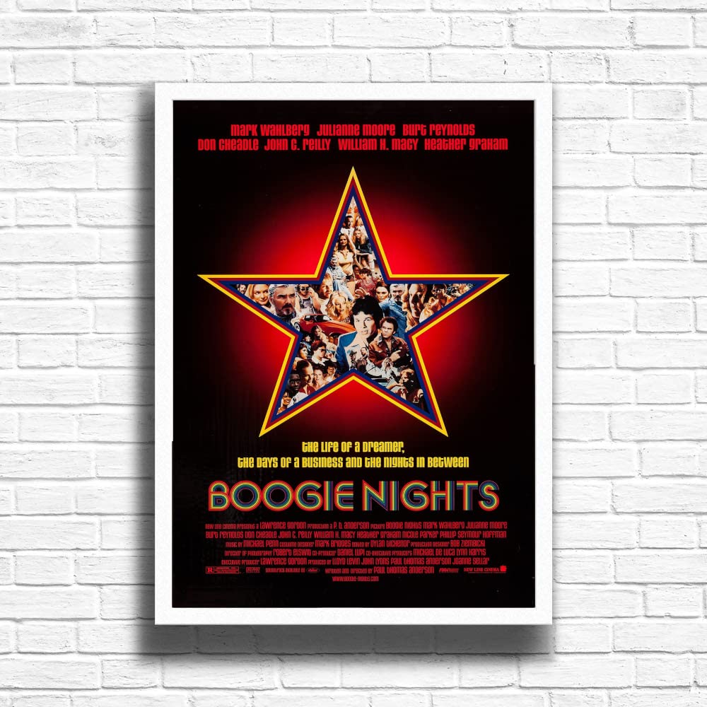 Boogie Night, 90s Movie Print Vintage Nostalgic Film Poster, A4 and A3 Size Frame Options, Great Home, Pub, Cafรฉ, Bar Decoration Wall Art Print, House gift for movie lovers (A3 Framed (White))