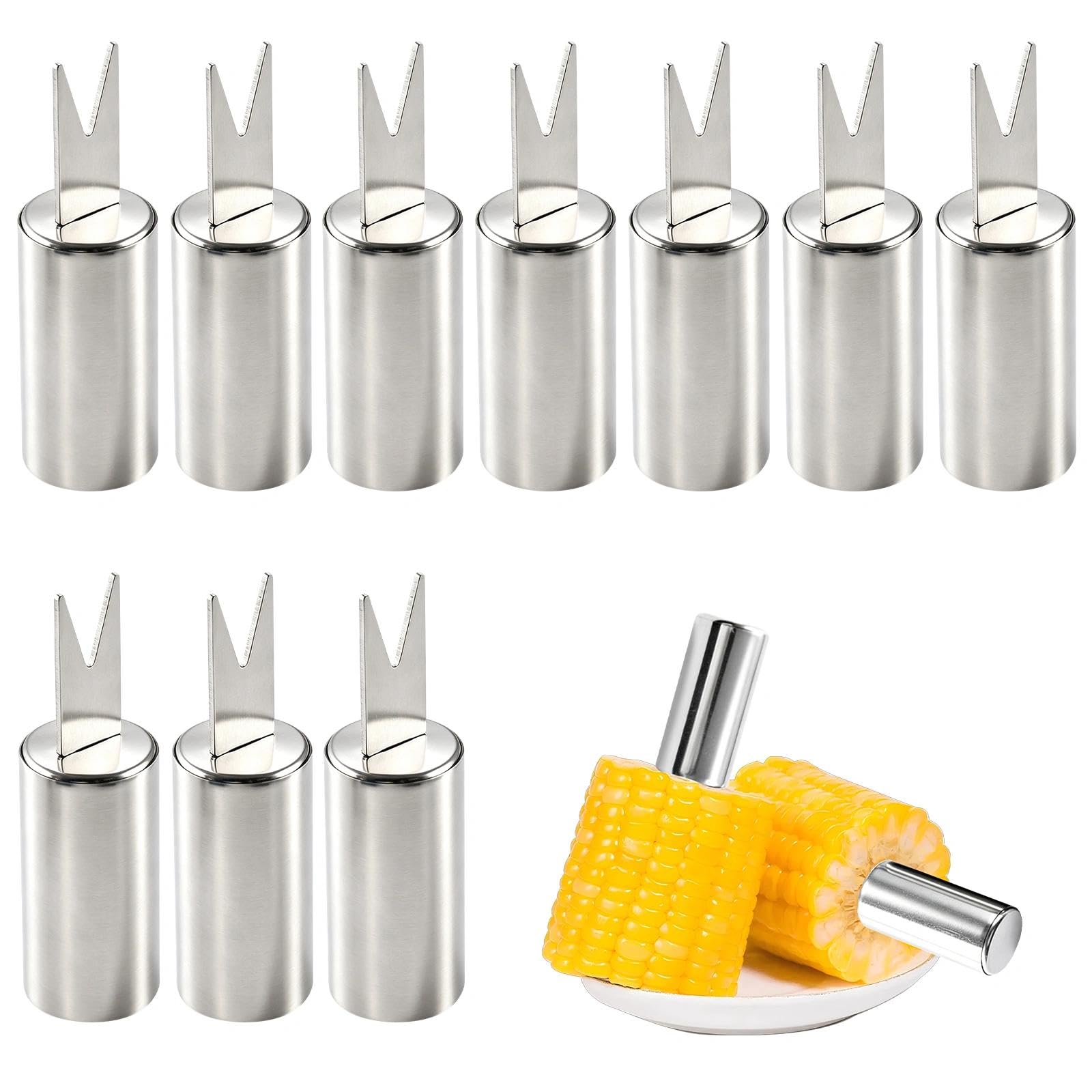 10Pcs Stainless Steel Corn Cob Skewers Holders Reusable Sweetcorn Forks for BBQ Camping Kitchen Party Cooking