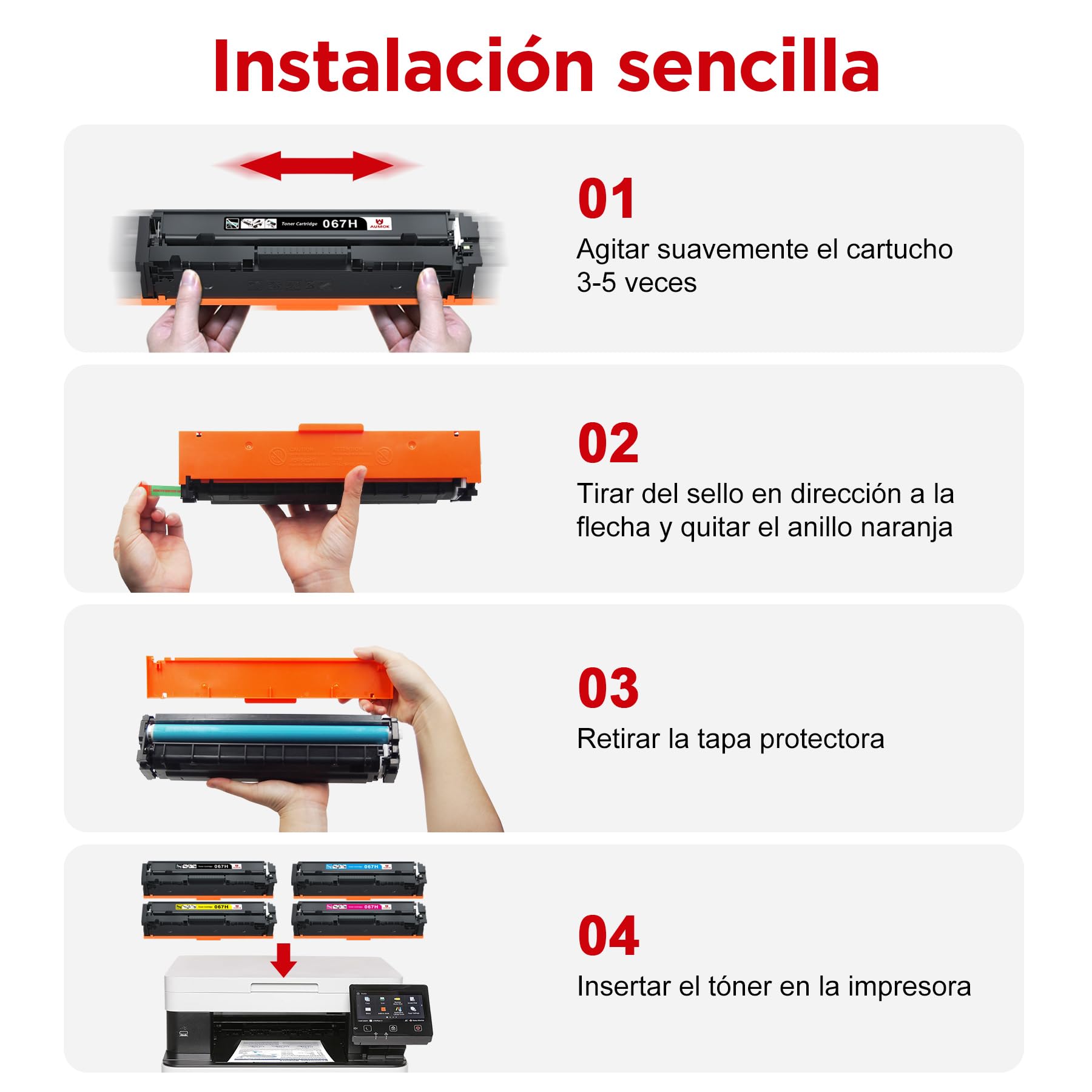 AUMOK 067H MF657Cdw Toner Compatibles para Canon 067 067H MF655Cdw MF651Cw | 4-Pack para Canon i-SENSYS MF657Cdw MF655Cdw MF651Cw LBP631Cw LBP632Cdw LBP633Cdw MF656Cdw MF653Cdw MF654Cdw