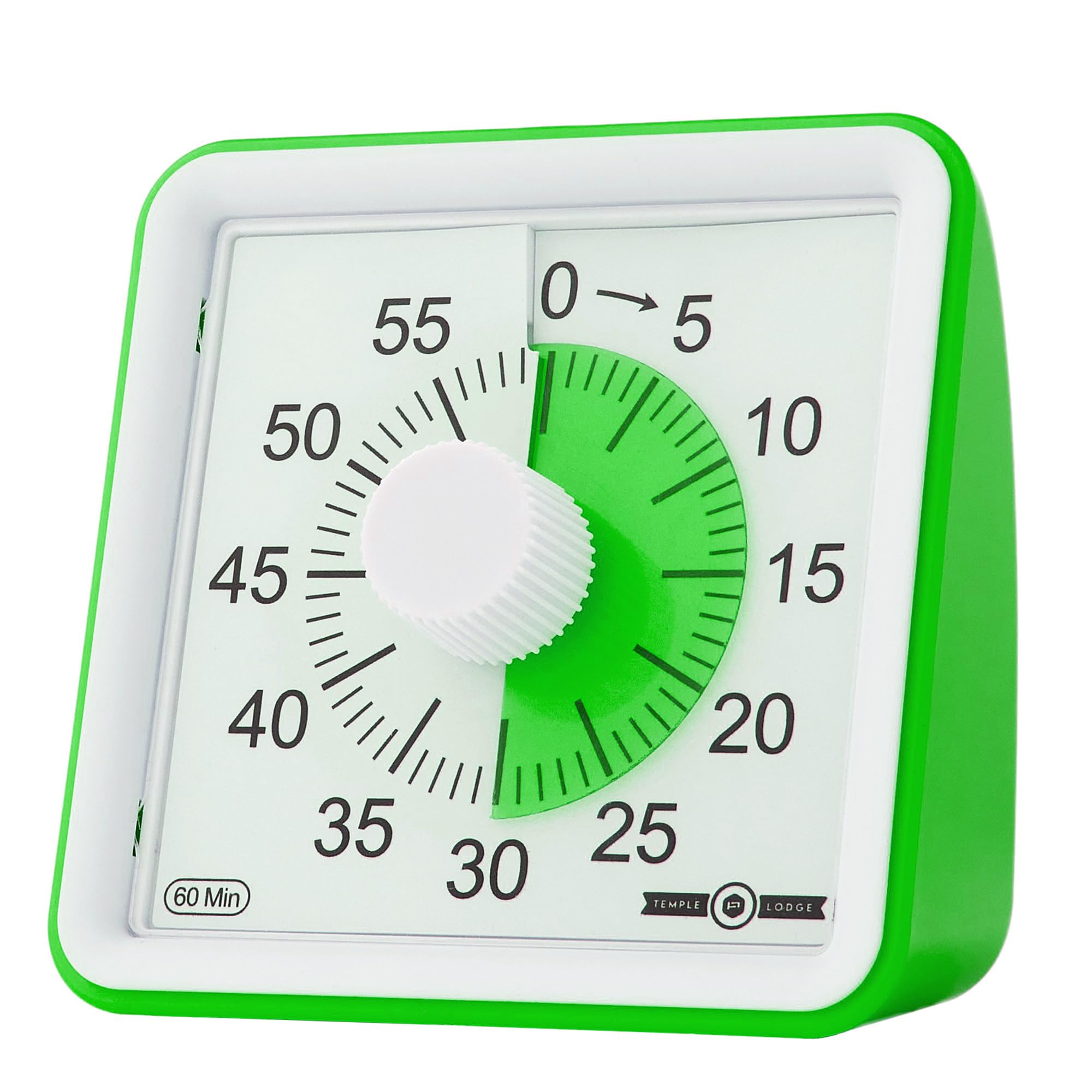 Temple Lodge Green 60-Minute Visual Timer- Clock Timer For Kids- Time Management Tool- Silent Countdown Timer-Multipurpose- Practical- Easy To Use (Green)
