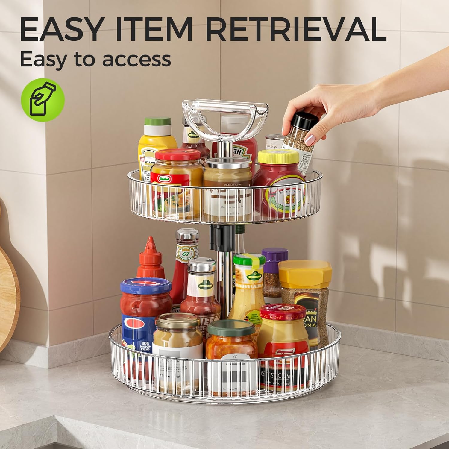 Lazy Susan Organizer – 2 Tier Rotating Spice Rack Turntable, 11.4" Plastic Spinning Organizer for Kitchen Cabinet Pantry Countertop Cupboard Bathroom Storage, Clear