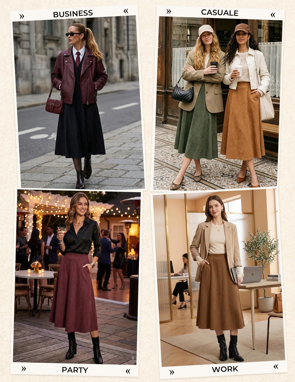 Kate Kasin Damen Wildleder Midirock Hohe Taille A-Linie Rock mit Taschen