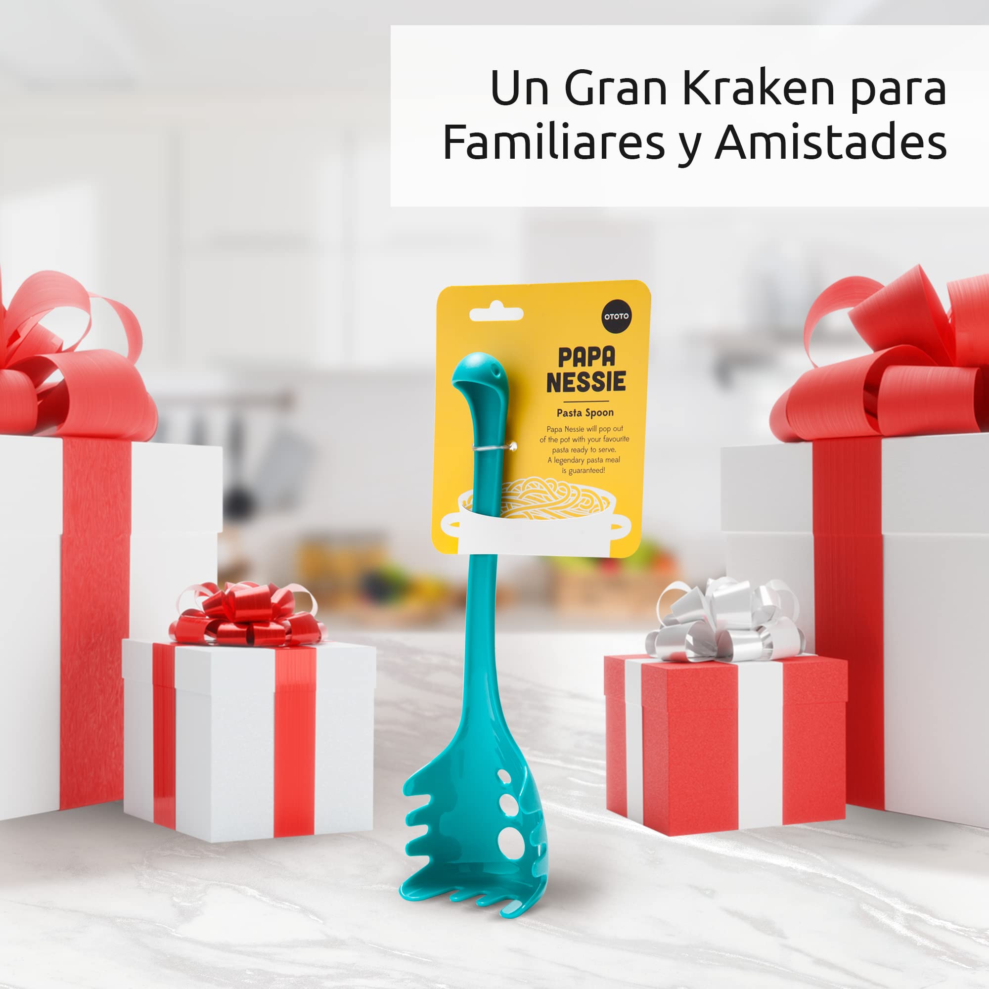 OTOTO Papa Nessie - Servidor de pasta, cuchara de espagueti, grado alimenticio y libre de BPA, apto para lavavajillas y resistente al calor, tenedor de pasta de 28,5 x 8,5 x 5,5 cm