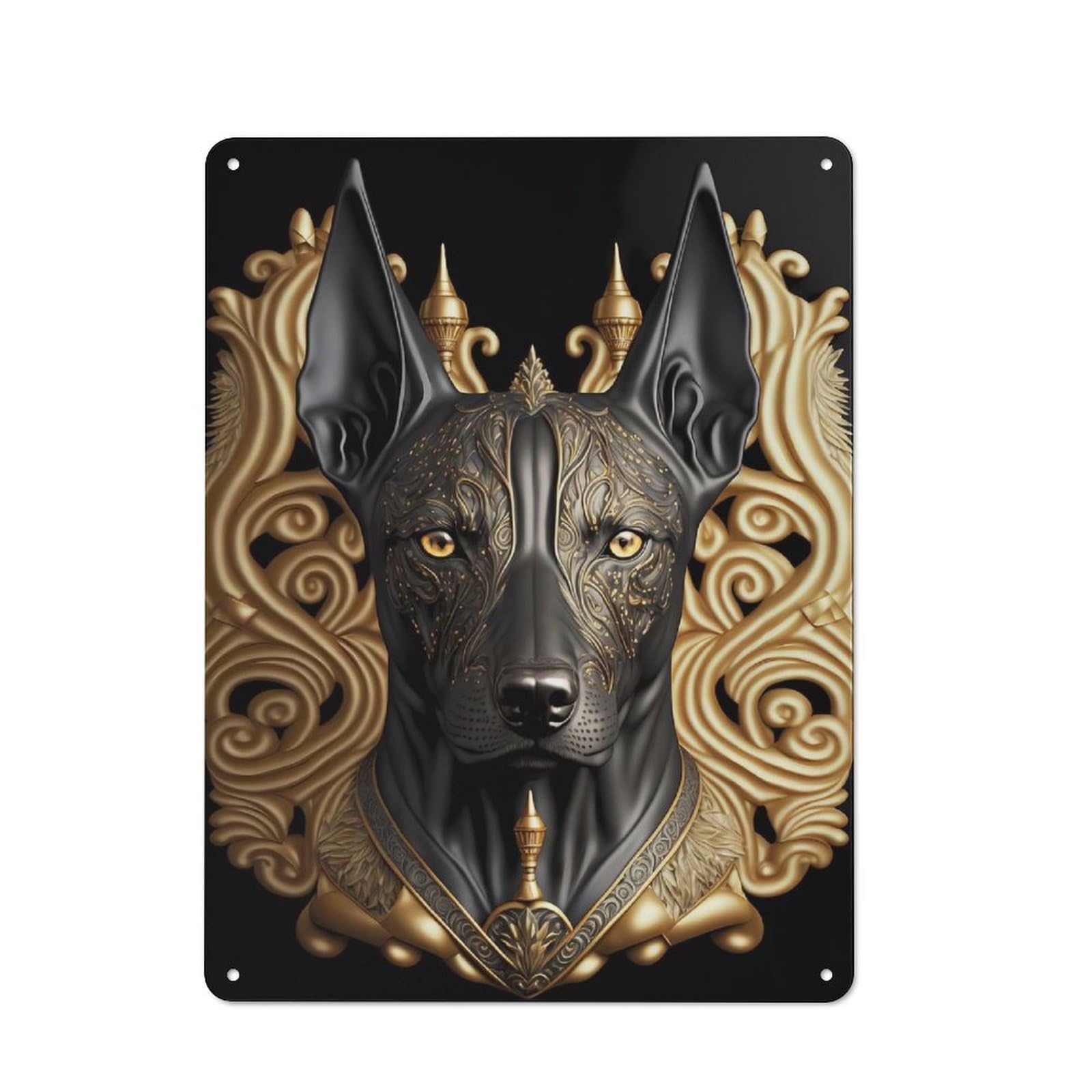 Junmoney Style-15 Black Dog Golden Art Deco Retro-Style Tin Sign 40X30cm For Guest Room Or Hallway, A Christmas Gift For People Styling Guest Room And Hallway