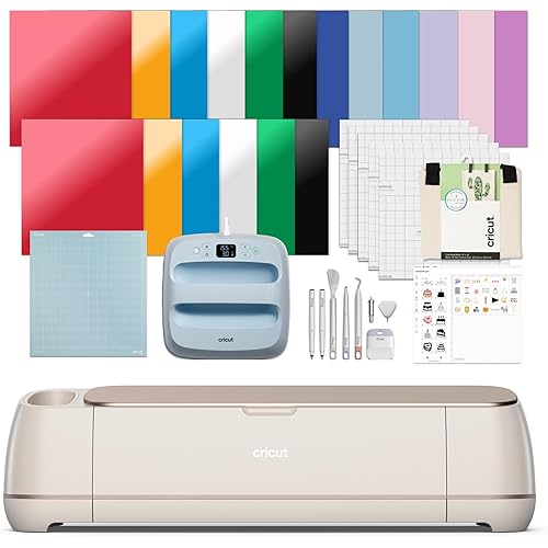 Cricut Maker 4 - Smart Cutting Machine (Seashell) | Engagement Plus Bundle - Includes EasyPress 3 Heat Press (9x9) + Mat, Tote Bag, Material Samplers, Machine Mat, Pens, Tools, & 25 Digital Images