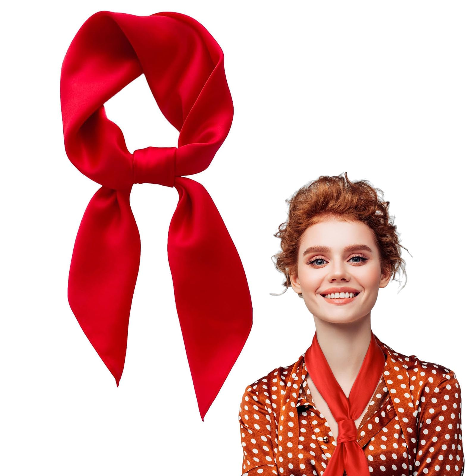 Red Scarf, 1Pcs Red Neckerchief Scarf for Women, Women Chiffon Head Scarfs Costume Bandana, Chiffon Fabric Vintage Handkerchief Ribbon Scarfs
