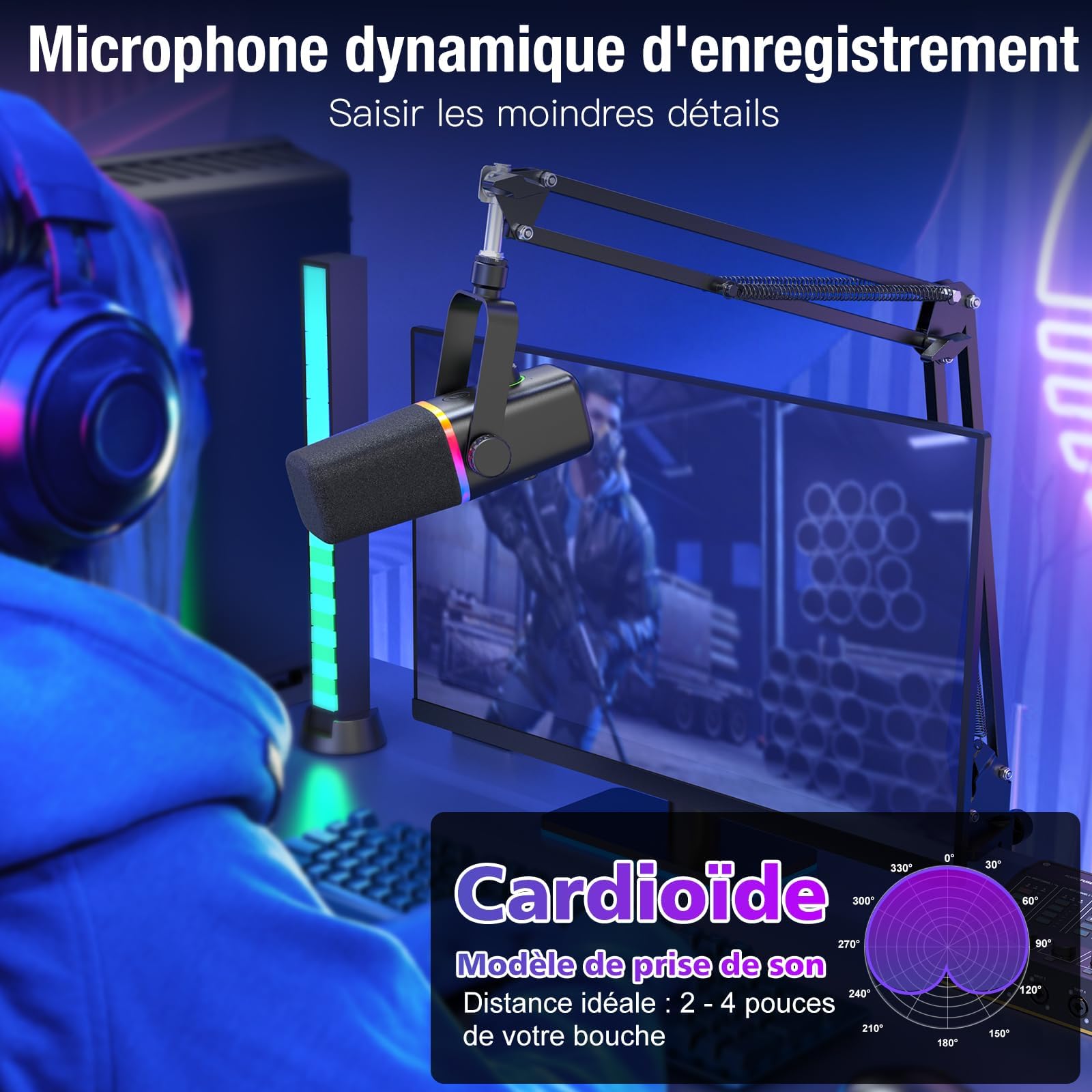 zealsound Microphone Dynamique Vocal pour iPhone Phone PC, Mic Studio Professionnel XLR/USB avec Mute/Monitor,pour Gaming,Podcast,Broadcast,Streaming,Musiciens,Enregistrement de Chant,Youtuber