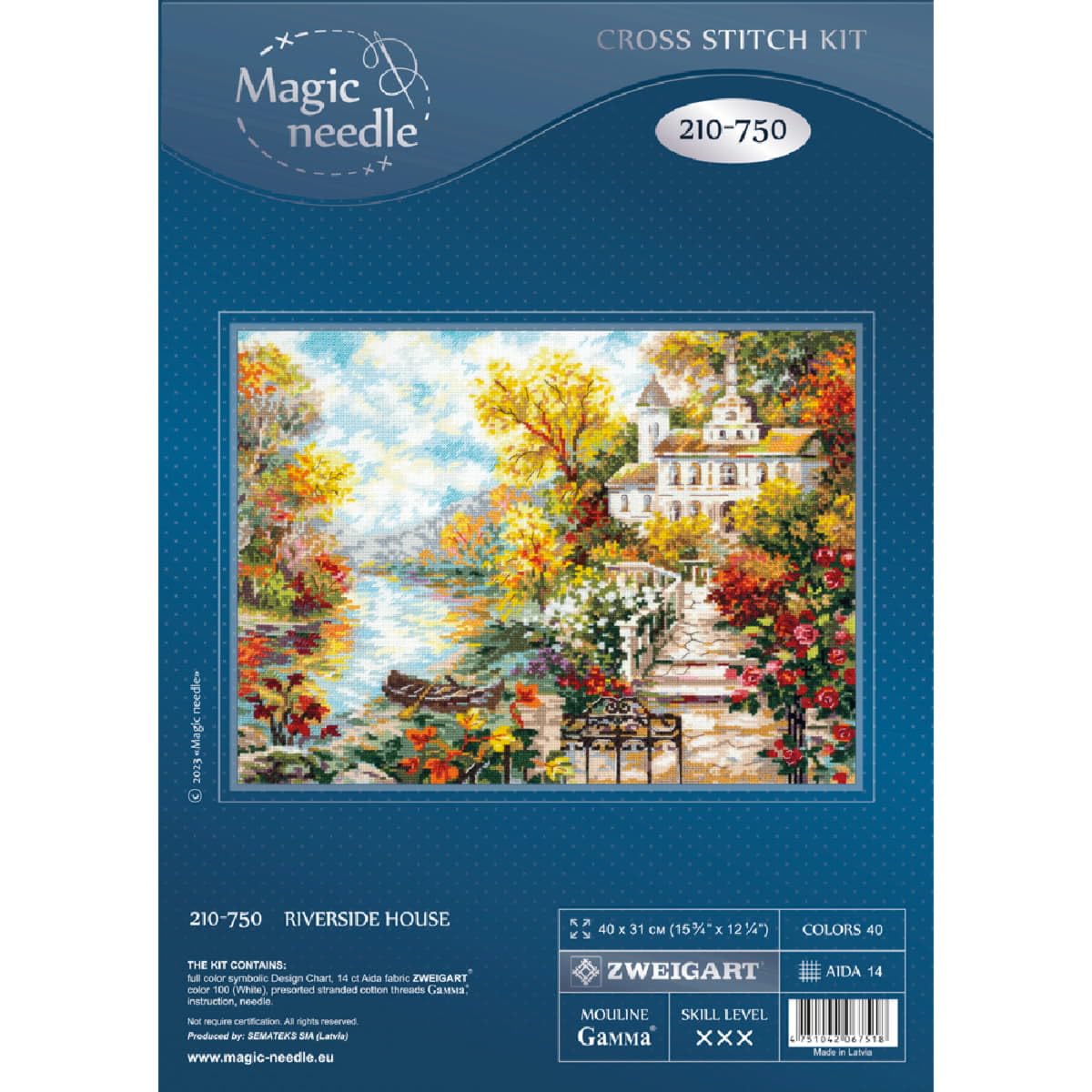 Magic Needle Zweigart Edition Cross Stitch Kit House on The River Bank Counted Pattern 40 x 31 cm