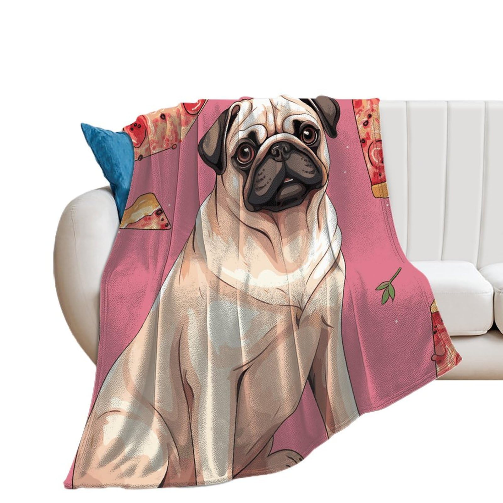 Couverture flanelle rose pizza pour soirées canapé et camping