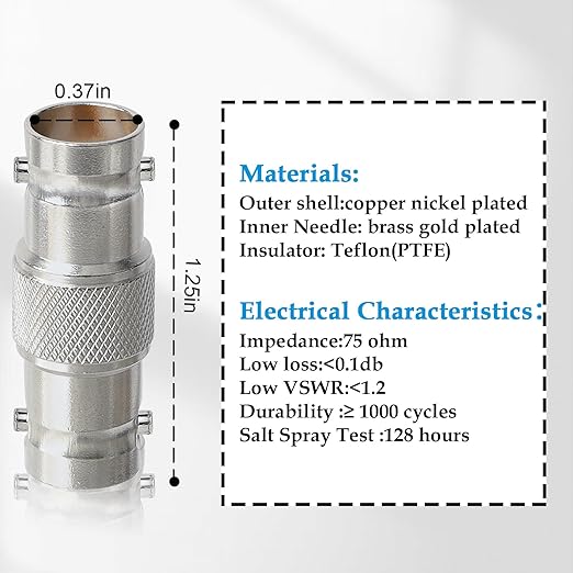 Adaptador BNC Hembra a Hembra 75 Ohm MOOKEERF 2 Piezas miniatura 3