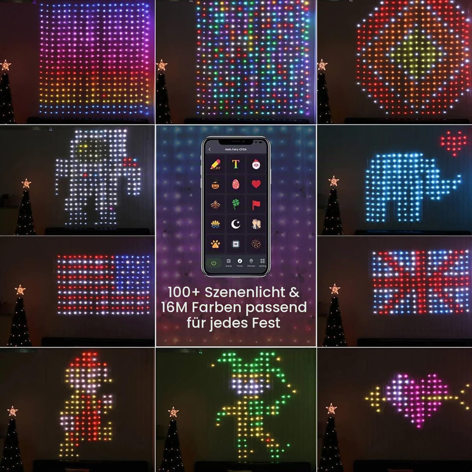 ColorWaves LED Curtain Sync Lights, Intelligente Lichterkette, Dynamische DIY Vorhang Mit Fernbedienung Und APP, RGB Party Licht Für Schlafzimmer Wand (1 * 1M)