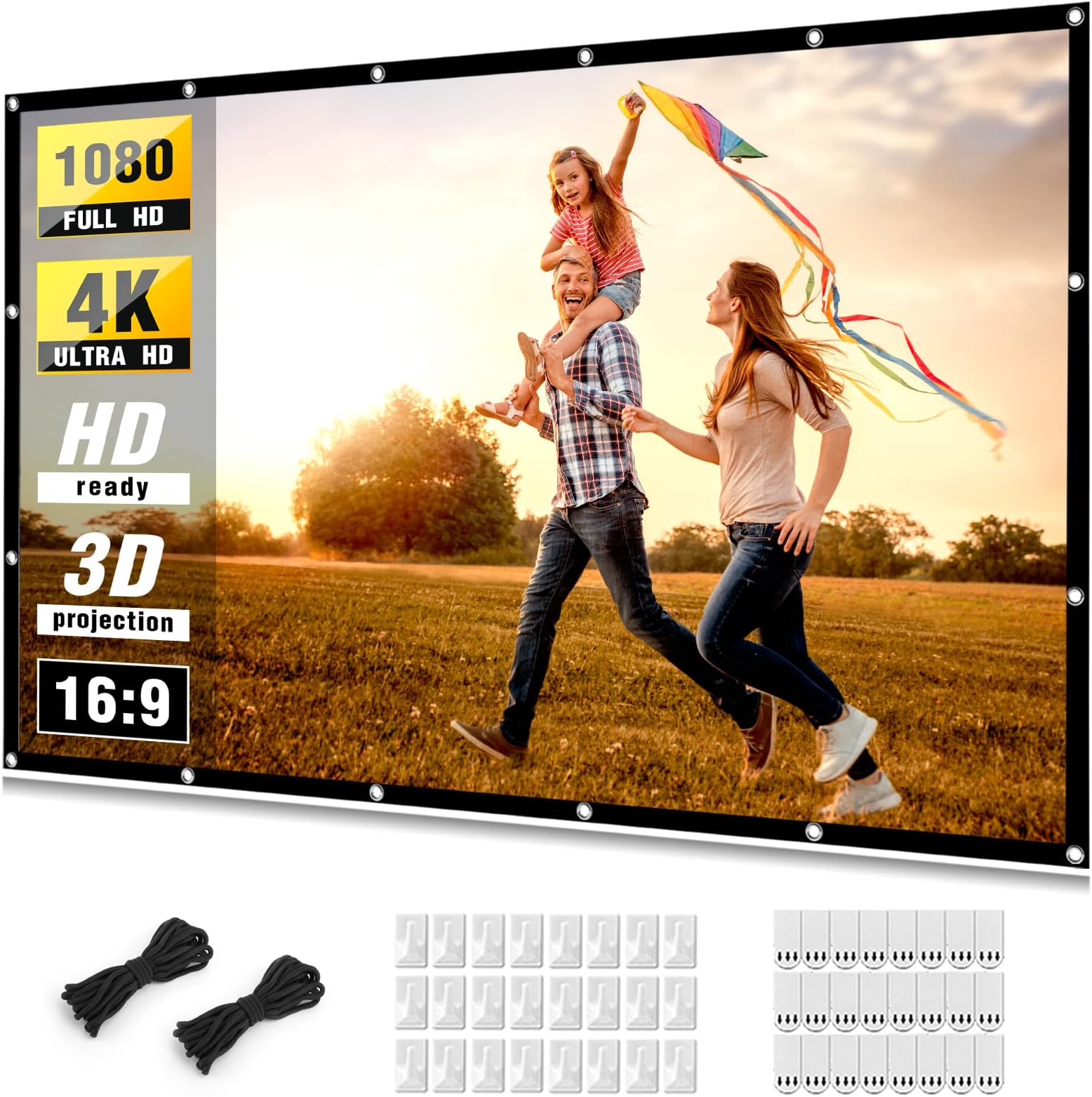 Taotique 150" 4K Movie Projector Screen 16:9 HD Foldable Portable Wrinkle Resistant Indoor Outdoor Projection Double Sided Video Projector Screen for Home Party Office Classroom