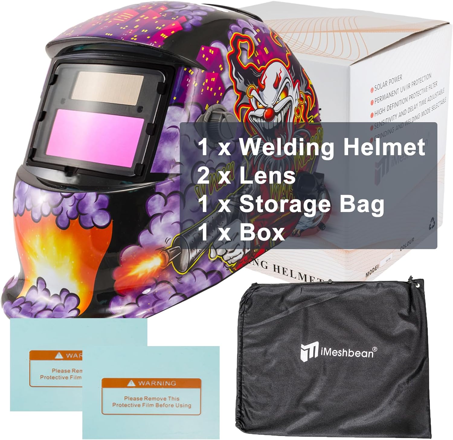 iMeshbean® Pro Cool Solar Auto-Darkening Welding & Grinding Helmet Mask ANSI Certified for Arc Tig Mig Grinding,with 2 PCS Extra Lens USA (Model-44)