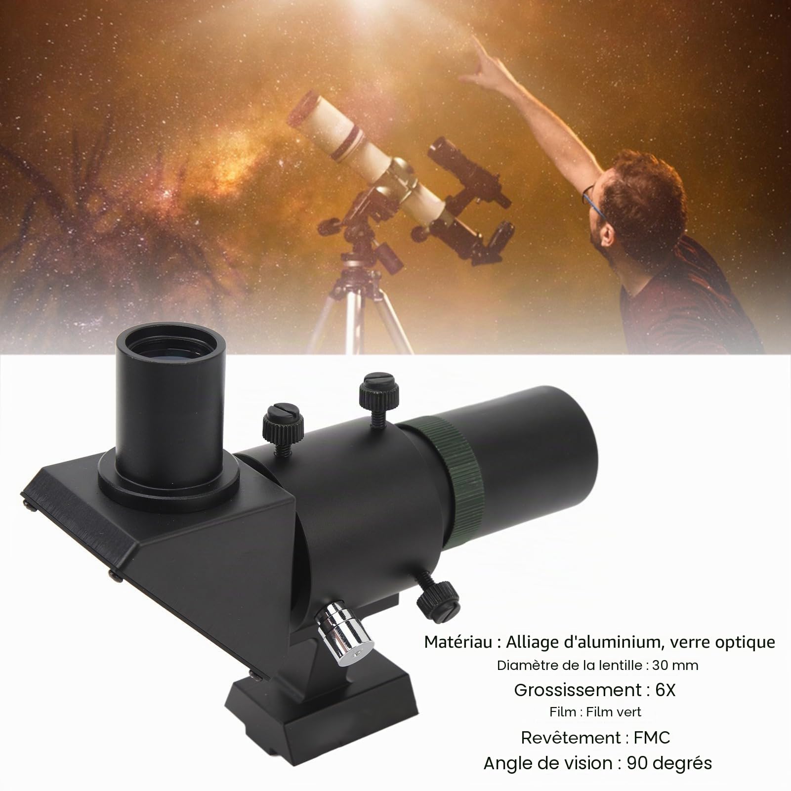 Ciciglow Lunette de Recherche 6X30, Télescope Astronomique, Portée de Guidage de Revêtement Multicouche FMC, Focale de 120 Mm, Support Métallique, Vert